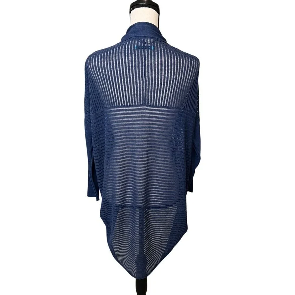 Alice + Olivia Linen Blend Draped Open Front Cardigan Blue Size Large